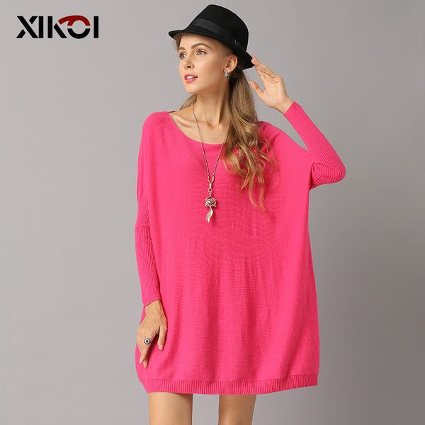 

xikoi autumn winter women oversize sweaters and pullovers sueter mujer casual knitted pullover solid pull femme knitting sweater, White;black