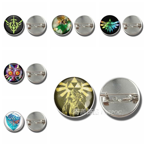 

game legend of zelda glass dome cabochon brooch badge link shield sword midna triforce emblem metal jewelry pendant gift, Gray