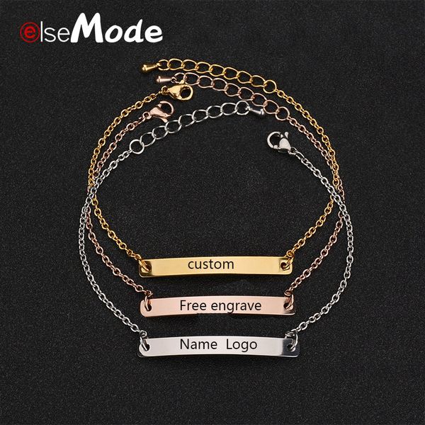 

elsemode customize engrave bracelets for women men stainless steel id bracelet personalize engrave name logo bangles femme gift, Golden;silver