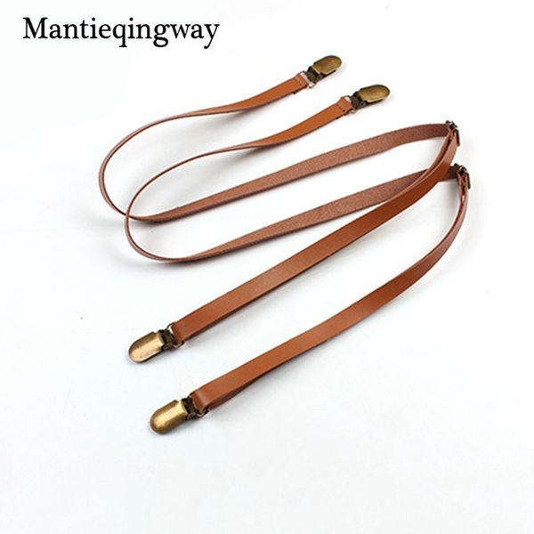 

mantieqingway suspenders mens 4 clips adjustable pu leather suspenders belt skinny braces women buckle straps, Black;white