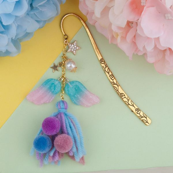 

coloffice cute handmade art bookmarks color wings pendant metal bookmarks diy decorations school office supplies stationery 1pc