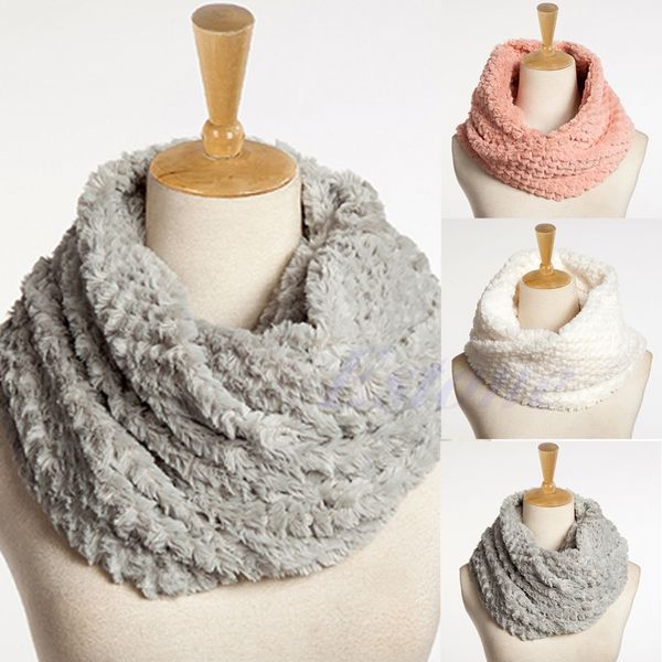 

women faux fur infinity circle cable cowl neck winter warm long scarf shawl