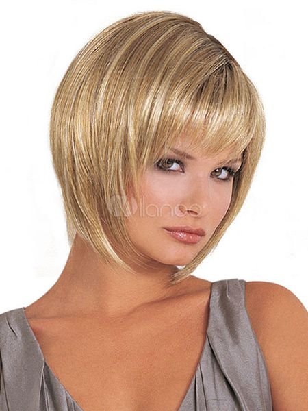 

like human hair fashion natural lady short straight blonde full wig wig, Black;brown