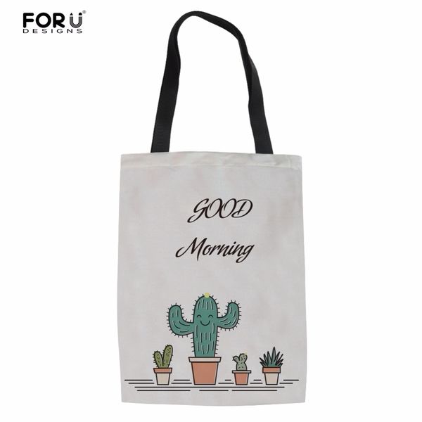 

forudesigns fashion cactus brand designer women shopper bags cotton female/mom tote bags handbags folding shopping grocery