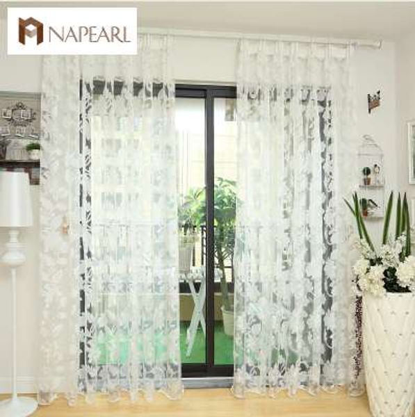 Tule Cortinas Floral Design Janela Tecidos Tecidos Brancos Prontos Feitos Jacquard Cortinas de Porta de Cozinha Cortina Painel Sheer Transparente