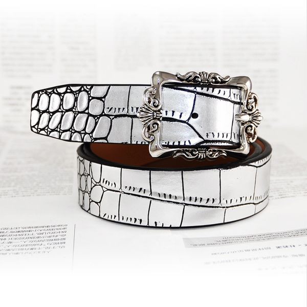 

fashion genuine leather belt women luxury silver gold strap belts design waist belt for female lady jeans, Black;brown
