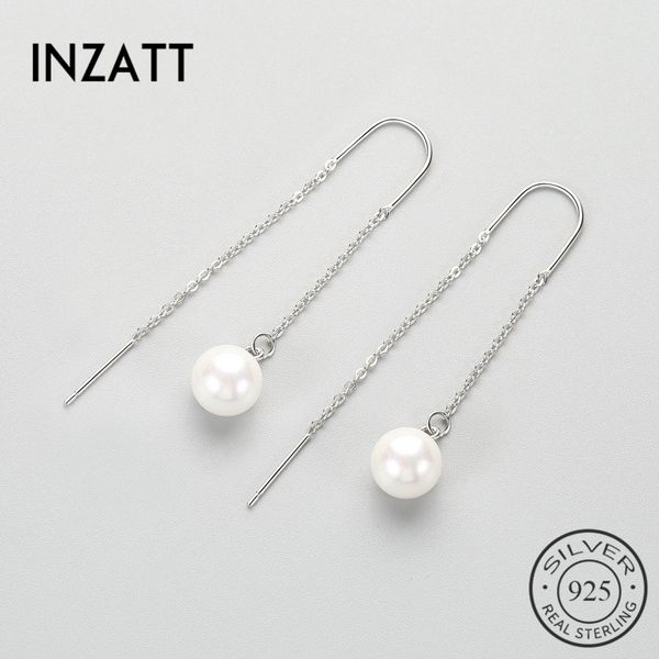 

inzabohemia long metal tassel pearl dangle drop earrings for women engagement fashion 925 sterling silver jewelry accessories, Golden;silver