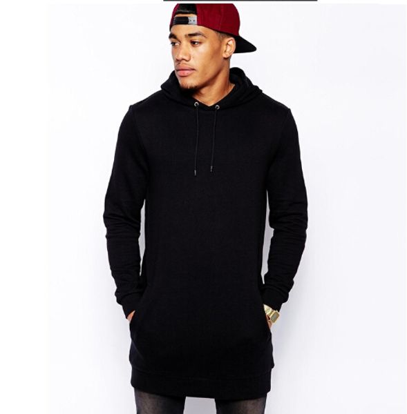 

mens long casual pullover hop hat hoodies clothing men solid color sweatshirts hip long sleeve streetwear zipper fashion side jckcx, Black