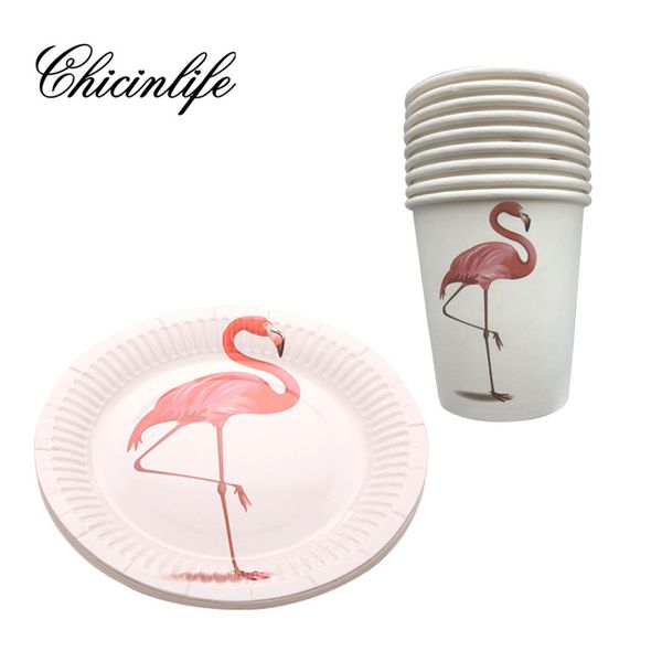 

chicinlife 10pcs flamingo party paper cup plate kids party wedding decoration happy birthday bachelorette supplies