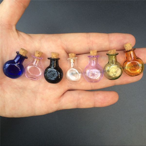 

mini glass color bottles charms oblate round bottles with corks little wedding gift tiny jars vials charms mix 7 colors, Bronze;silver
