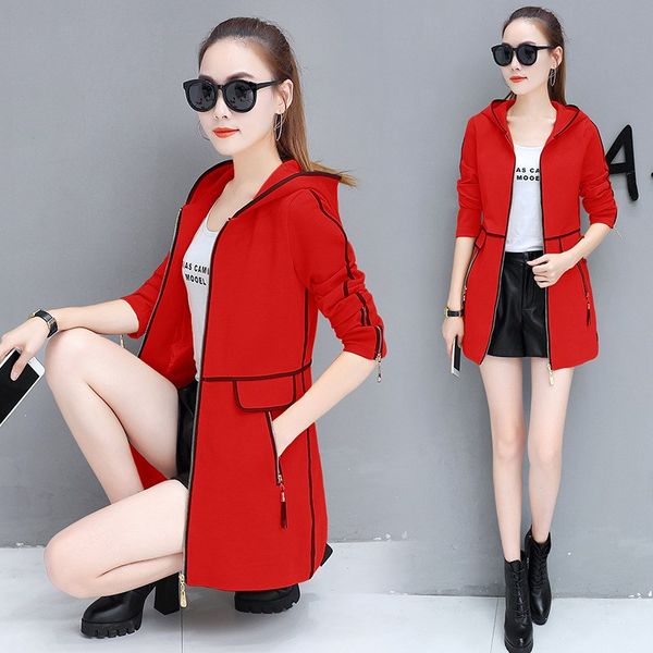 

new autumn women long trench coats plus size loose patchwork windbreaker pocket work hooded casual outwear, Tan;black