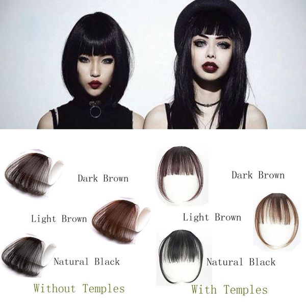 

clip in bangs 100% real natural human hair extension hand tied neat dark brown fringe bangs, Black