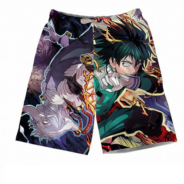 

my hero academia men summer shorts midoriya izuku asui tsuyu ochaco uraraka trunks boku no hero academia 3d print beach shorts, Black