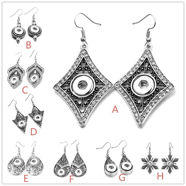 

mixed style noosa snap button jewelry earrings crystal 12mm snap earrings mini button drop earring for women, Silver