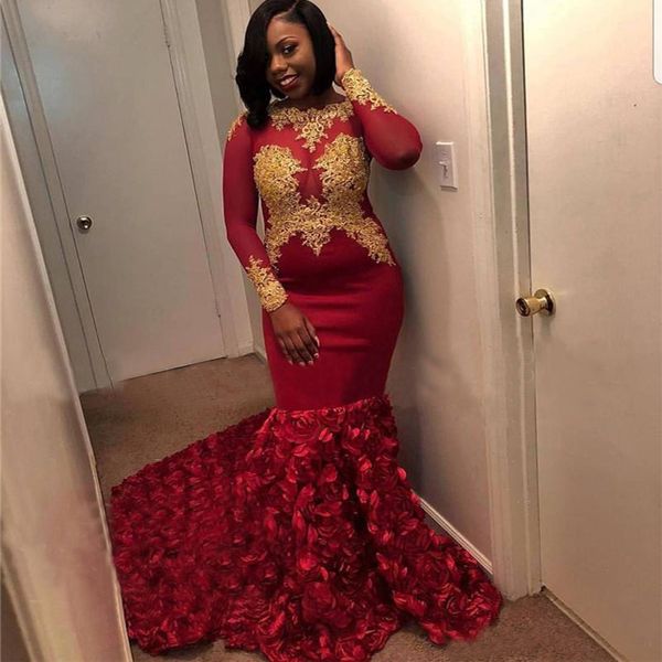 Gold Lace African Prom Dresses 2k18 Plus Size Sexy Mermaid