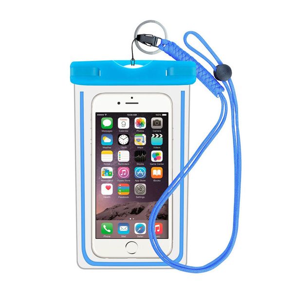 

2018 new arrival luminous waterproof bag transparent waterproof phone bag suitable for swimming drifting diving color blue