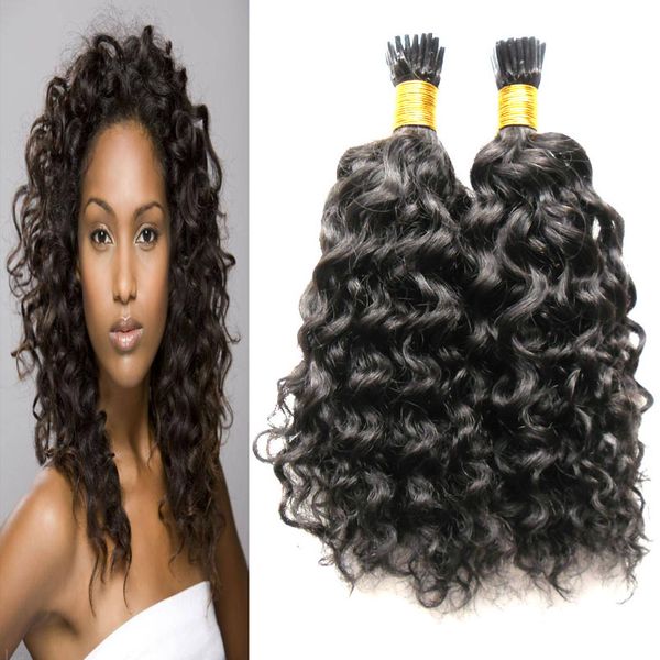 

natural color kinky curly keratin human fusion hair nail i tip machine made remy pre bonded hair extension 100g/strands, Black