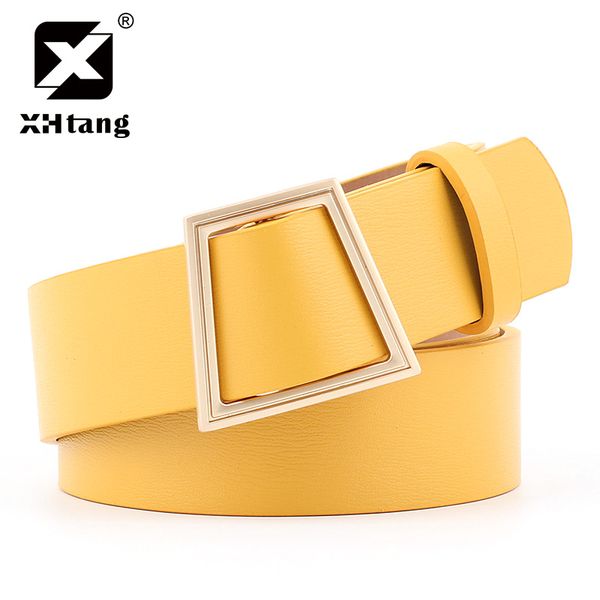 

xhtang brand 2018 faaux leather wide strap female belt pu without needle unique smooth buckle men women's belt length 103cm, Black;brown