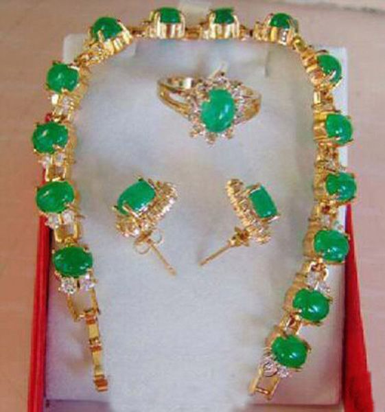 

natural green jade bracelet+earrings+ring charmming women ladies jewelry sets<<<ing, Black
