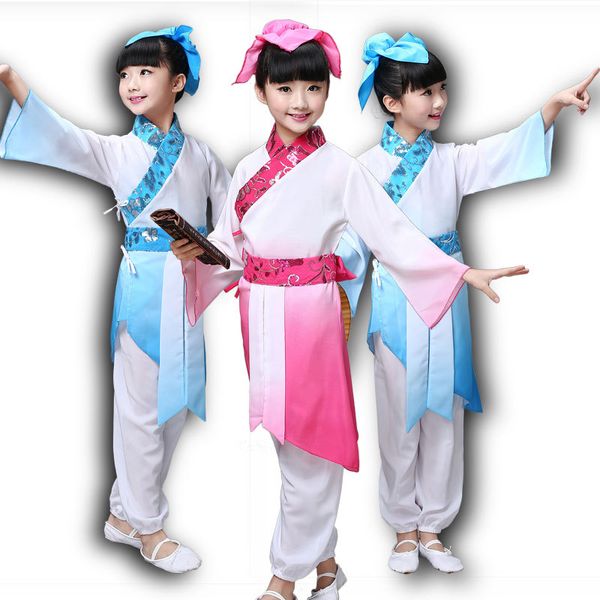 

children folk perform costume chinese classical hanfu ancient chinese literature style nunnery costume boys girls stage clothes, Black;red