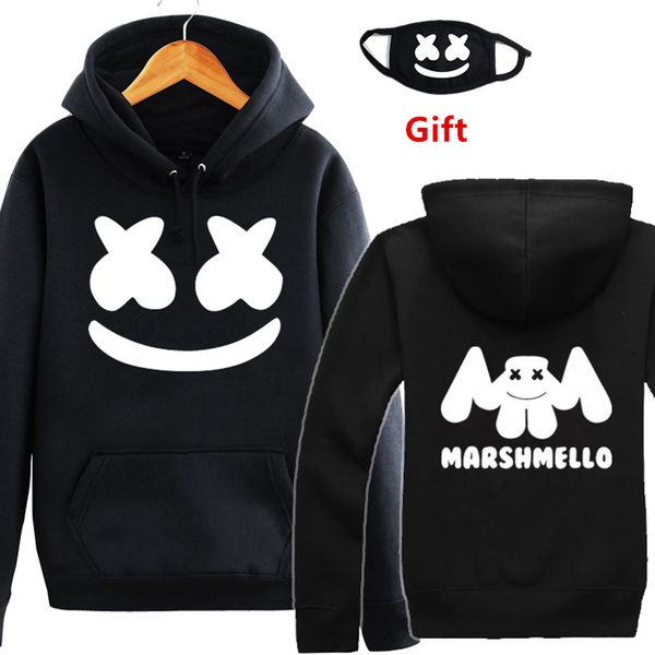 

mask as gift plus size marshmello dj hoodies sweatshirt men women thin&thick hip hop rapper bboy dancer hooded coat tracksuits, Black