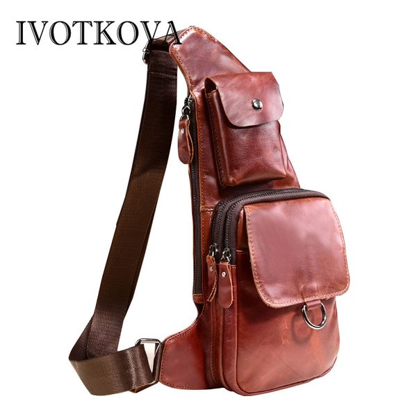 

ivotkova genuine leather men chest bag new design cross body for male cow real leather shoulder bags hombres pecho bolsa
