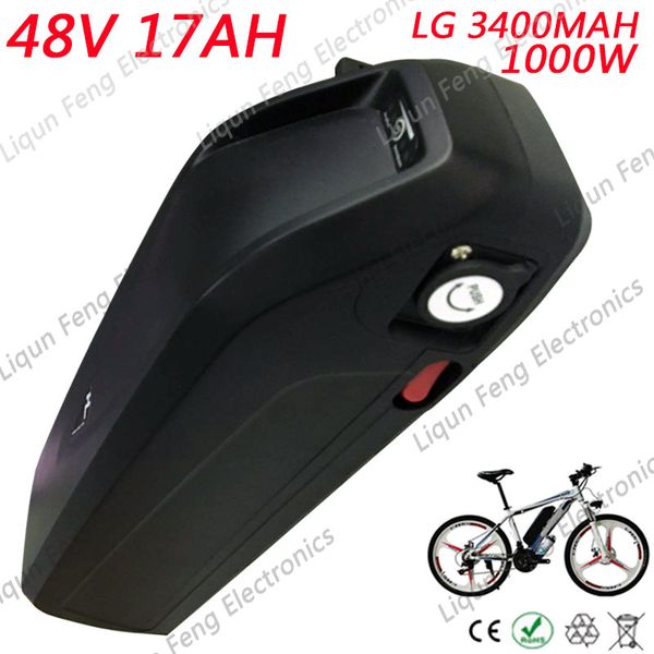 

большая емкость электрический велосипед вниз батарея трубки 48в 17ах 18ах 1000в используйте блок батарей ли-иона клетки лг набор мотора е-ве