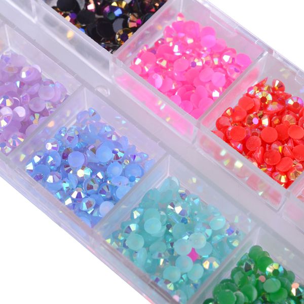 

12 color/box 3mm crystal colorful jelly rhinestones 3d nail art decor glier gems stones manicure diy set flatback beads ch128, Silver;gold