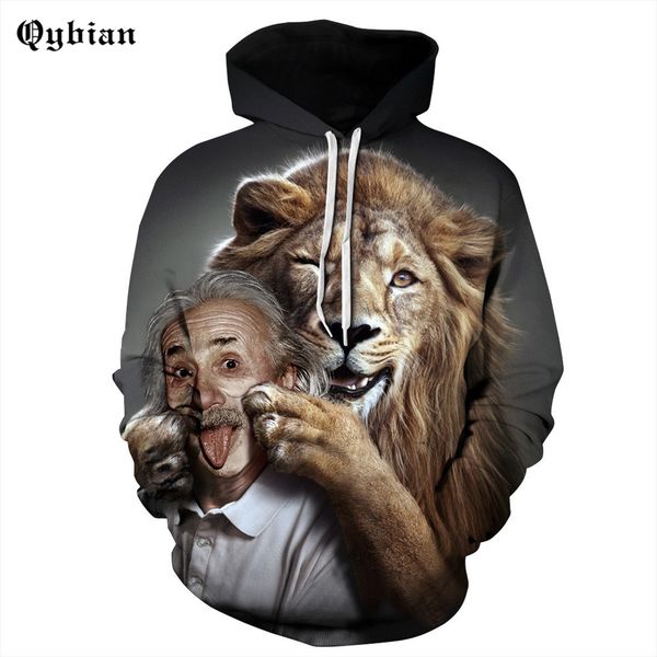 

new sweatshirts men/women hoodies funny lion 3d printing male casual tracksuits hip hop hooded sweatshirts polyester spandex top, Black