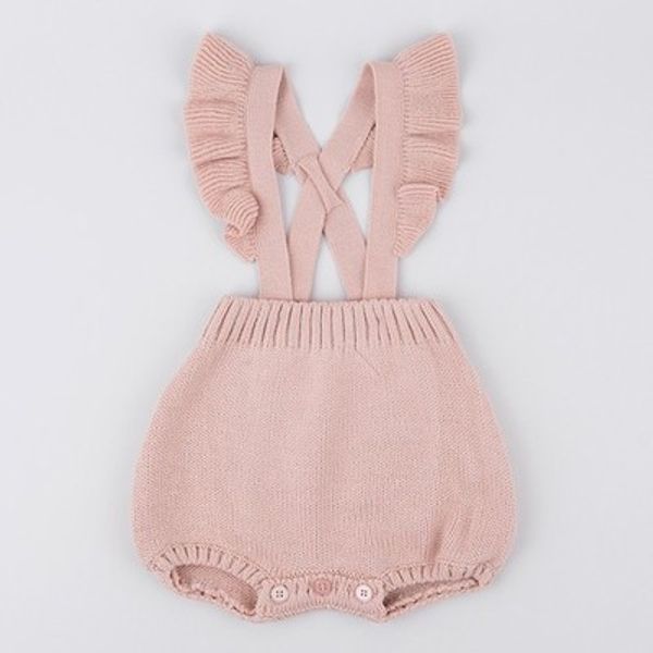 

new baby girl bodysuits knitted cotton pink dark blue flare sleeve suspenders overalls romper baby clothing 0-2t