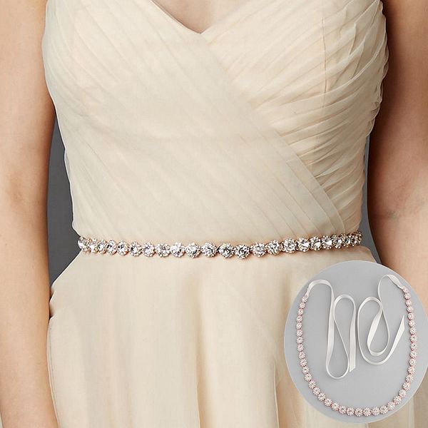 

jlzxsy weddin bridal sash rose gold rhinestone crystal belt rhinestone trim with ribbon sash belt, Black;brown
