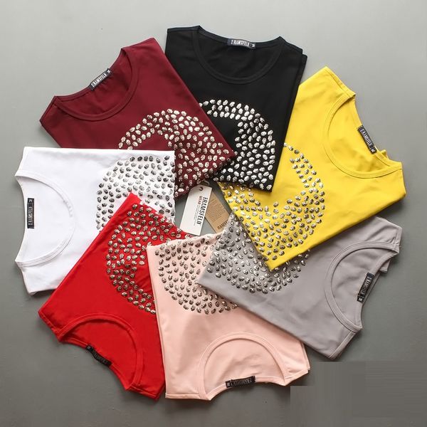 

горячие продажи продажа o-образным вырезом мужчины роскошный алмазный дизайн череп футболка мода футболки забавный бренд хлопок топы и тройн, White;black