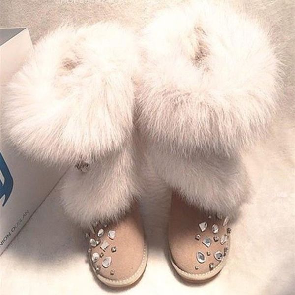 

Luxry Designers 2017 Hot Fashion Australia Fur Snow Boots Mujer Rhinestone Warm Snow Botas Women Flats Shoes With Fur WOMEN