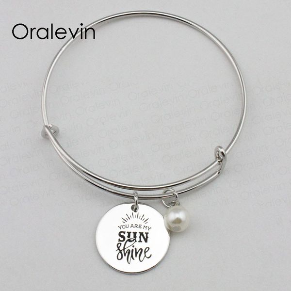 

you are my sunshine inspirational hand stamped engraved custom pendant expandable wire bracelet gift jewelry,10pcs/lot, #ln2288b, Black