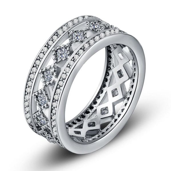 

wholesale new arrival vintage jewelry 925 sterling silver filled selling 5a cubic zirconia party promise women wedding band ring gift, Slivery;golden