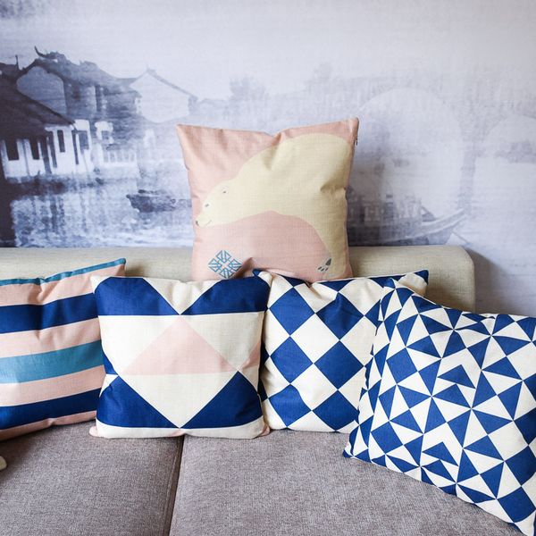 

новый многоцветный 12 стиль наволочка оригинальная нордическая комбинация современная геометрическая подушка синий порошок простой свежий хл