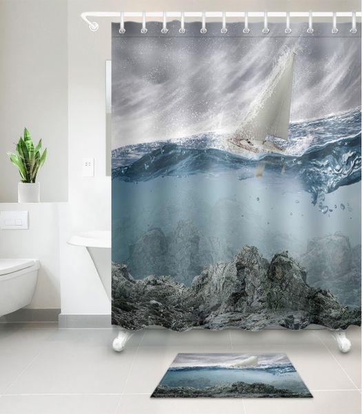 

swaying sailboat 3d pattern print custom waterproof bathroom modern shower curtain polyester fabric bathroom curtain door mat sets