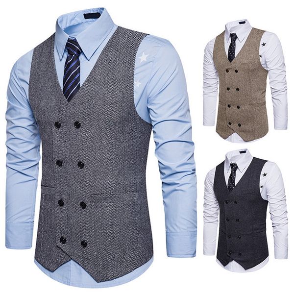 

Broadcloth Laamei Vintage Vest Men Slim Fit Vests & Waistcoats Casual Double Breasted Waistcoat Mens Vest Formale Suit Vests Clothes Autumn