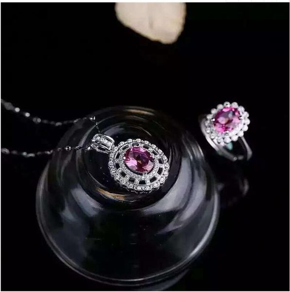 

natural pink z jewelry set natural z real jewelry set 925 sterling silver 1pc pendant,1pc ring, Black