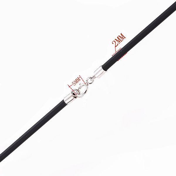 

black rubber cord neckalce 2.0mm with 925 sterling silver connectors & clasps for men women chains rope thread 12pcs/lot, Golden;silver