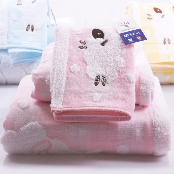 

child baby cotton cartoon sheep towel set 3pcs bath hand face beach pink towels embroidery family gift wholesale fg452