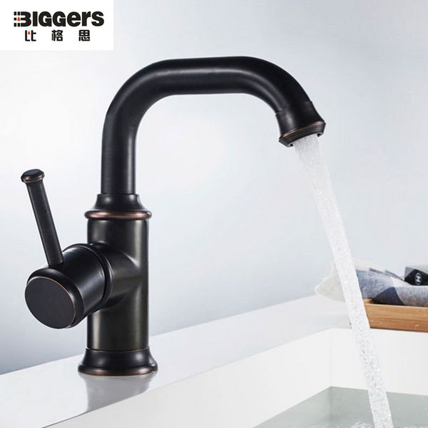 

7 shape copper bathroom basin faucet black bronze finish cold and water mixer single handle tap