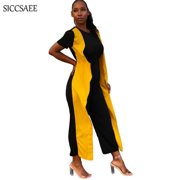 

ruffles contrast color patchwork rompers womens jumpsuit formal elegant overalls back zip summer loose one piece mono mujer, Black;white