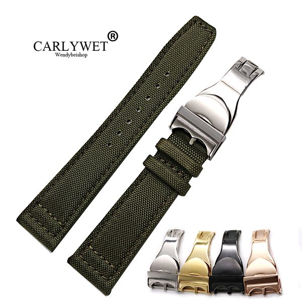 

carlywet 20 21 22mm nylon fabric leather replacement wrist watch band loops strap deployment clasp for, Black;brown