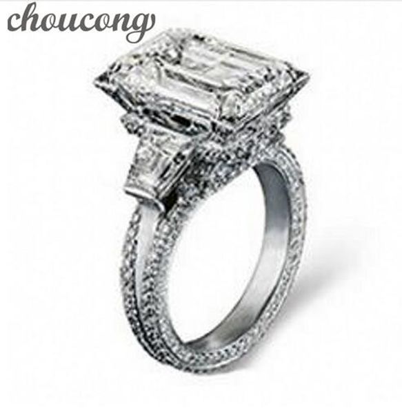 

choucong women men jewelry 12ct 5a zircon stone 300pcs diamond 925 sterling silver engagement wedding band ring for women, Slivery;golden