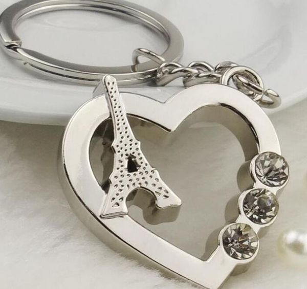 

100pcs metal heart shaped keyrings paris tower keychains for tourist souvenirs promotion gifts sl4649