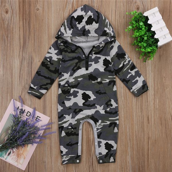 

infant baby boy hooded camouflage romper newborn baby camo long sleeve romper new warm autumn jumpsuit outfit boys clothing, Blue