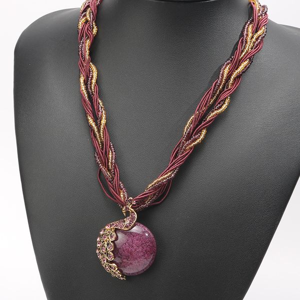 Nice Bohemia colar de pavão gemstone pingente colares retro estilo folk colar menina presente de aniversário jóias 6 cores navio livre