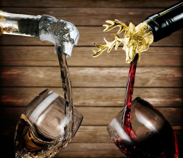 Vinho Pourer e Rolha de Vinho Aeradores de Aço Inoxidável Veado Cervo Cabeça Vinho Pourer Stags Head Bottle Stopper cores prata