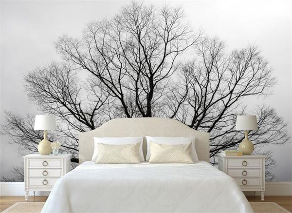 

Пользовательские обои черные белые деревья деревья фреска ТВ фон стены Гостиная